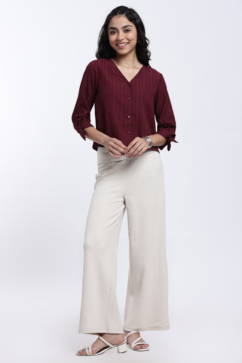 Maroon Textured Regular Fit Top for Women - Image 6