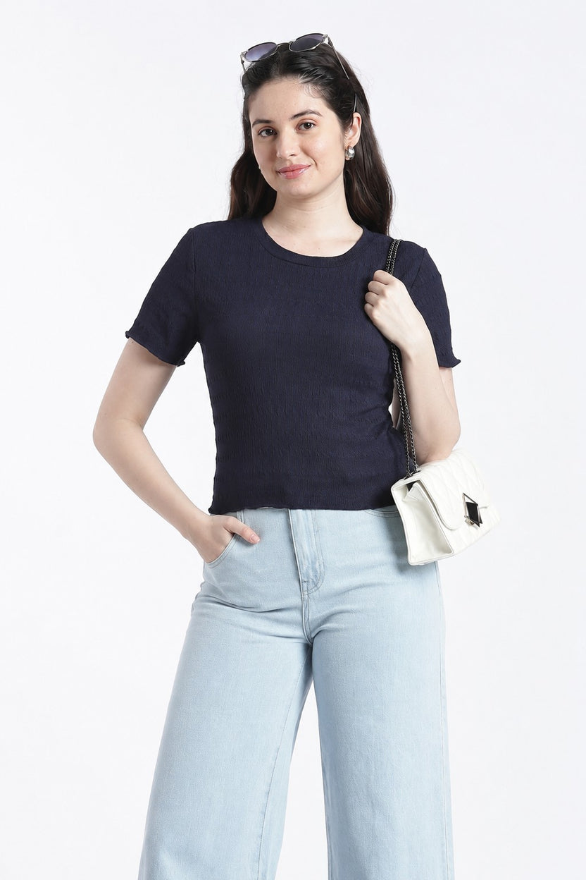 Navy Smocked Regular Fit Top for Women - Image 1