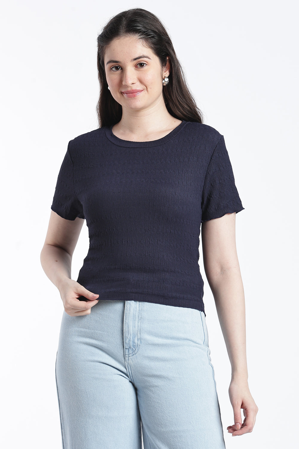 Navy Smocked Regular Fit Top for Women - Image 2
