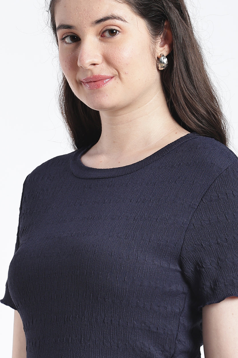 Navy Smocked Regular Fit Top for Women - Image 7