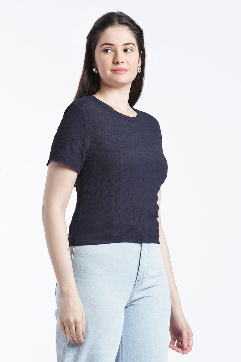 Navy Smocked Regular Fit Top for Women - Image 4