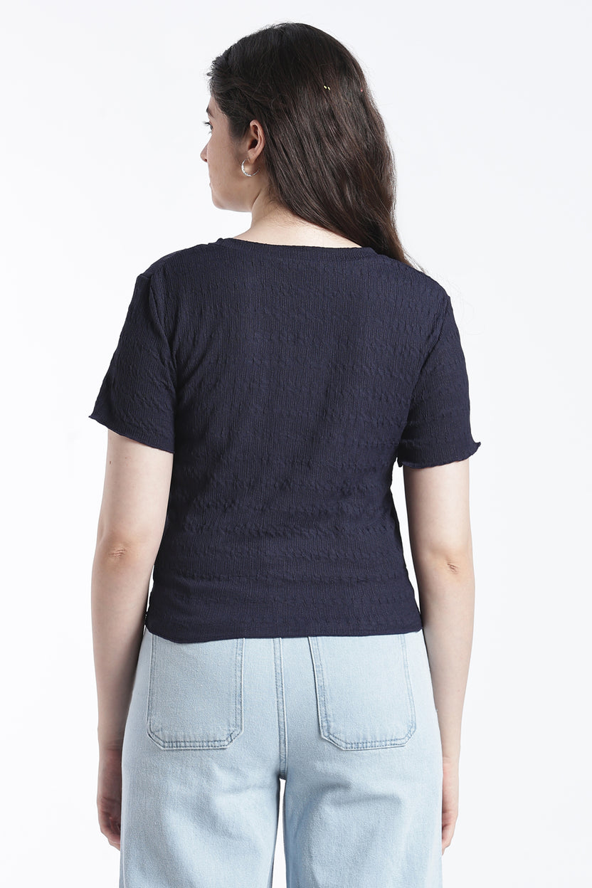 Navy Smocked Regular Fit Top for Women - Image 5