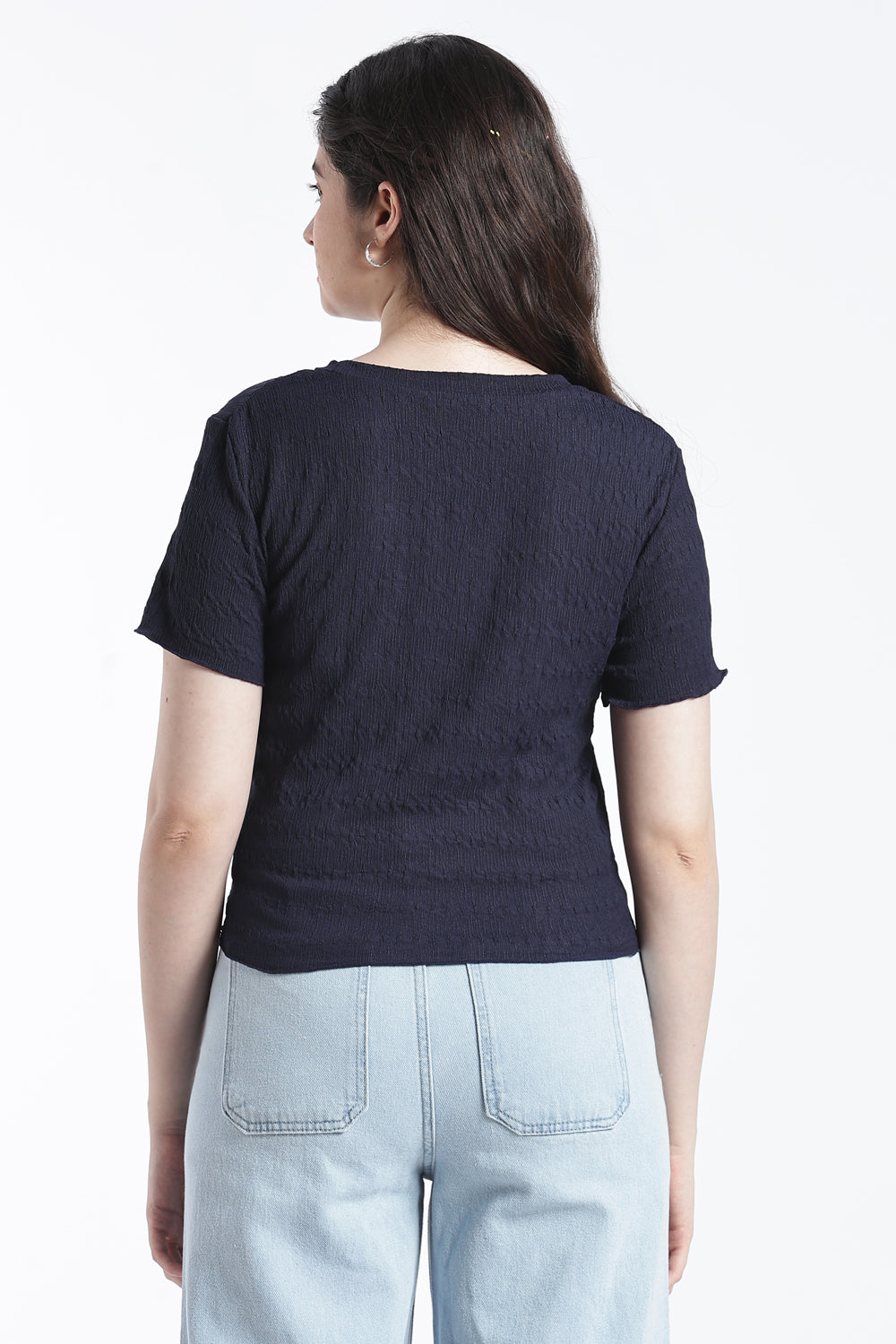Navy Smocked Regular Fit Top for Women - Image 5