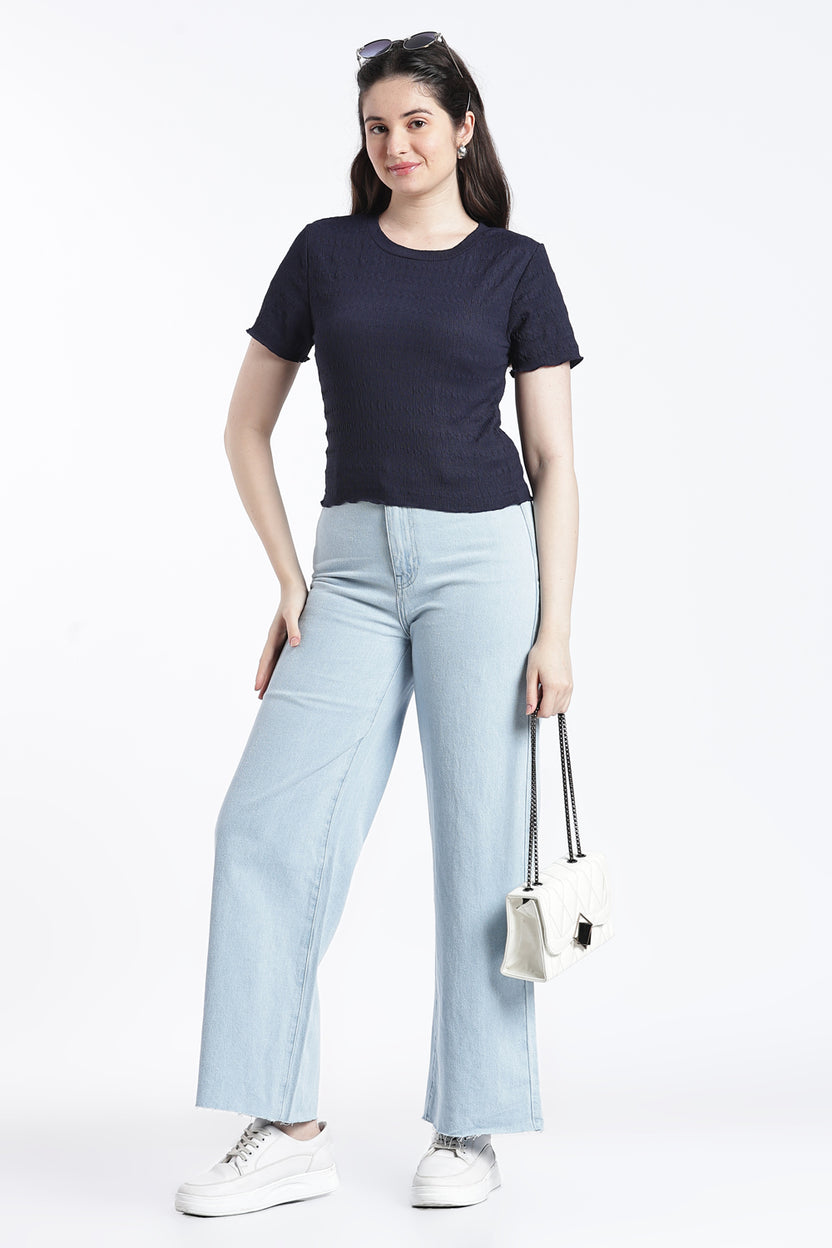 Navy Smocked Regular Fit Top for Women - Image 6