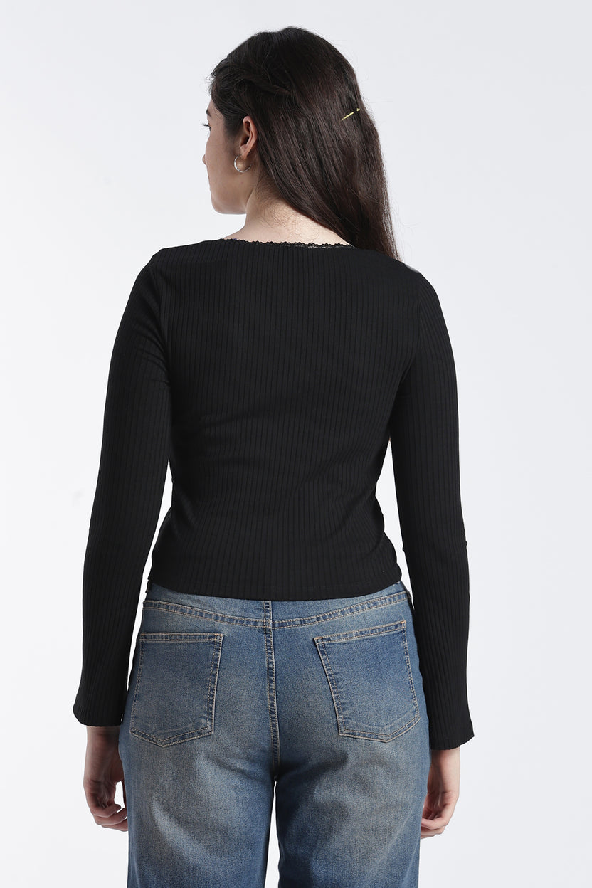 Black Bell Sleeves Slim Fit Top For Women - Image 5