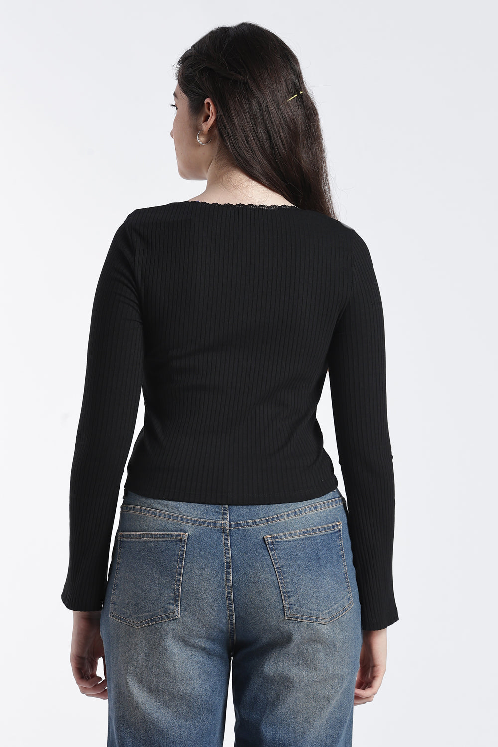 Black Bell Sleeves Slim Fit Top For Women - Image 5