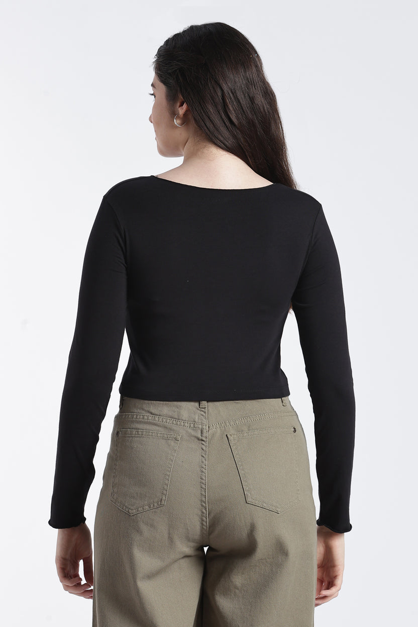 Black Gathered Slim Fit Top for Women - Image 5
