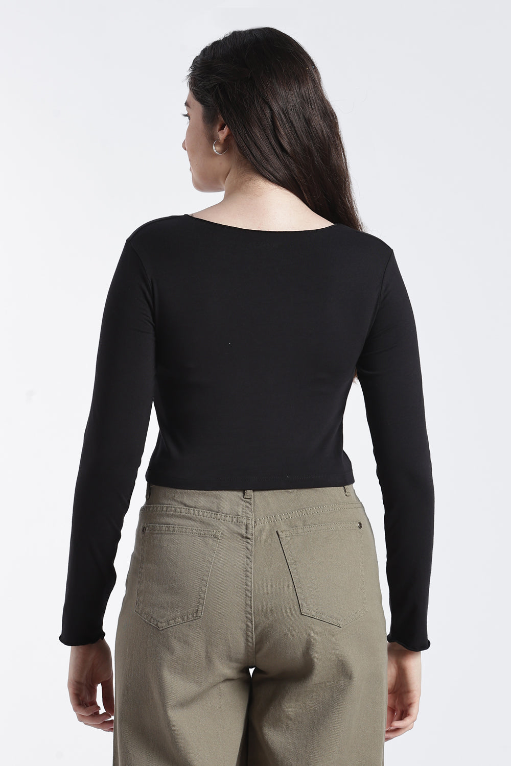 Black Gathered Slim Fit Top for Women - Image 5