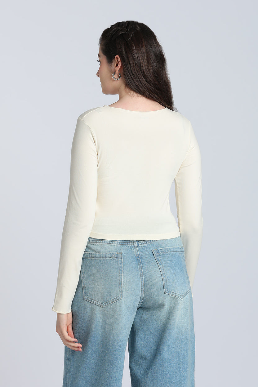 Cream Gathered Regular Fit Top for Women - Image 5
