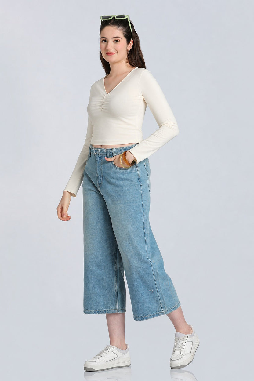 Cream Gathered Regular Fit Top for Women - Image 6
