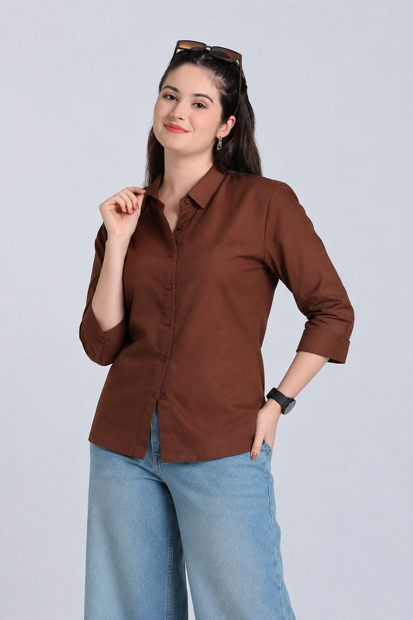 Brown Essential Wear Regular Fit Shirt for Women - Image 1