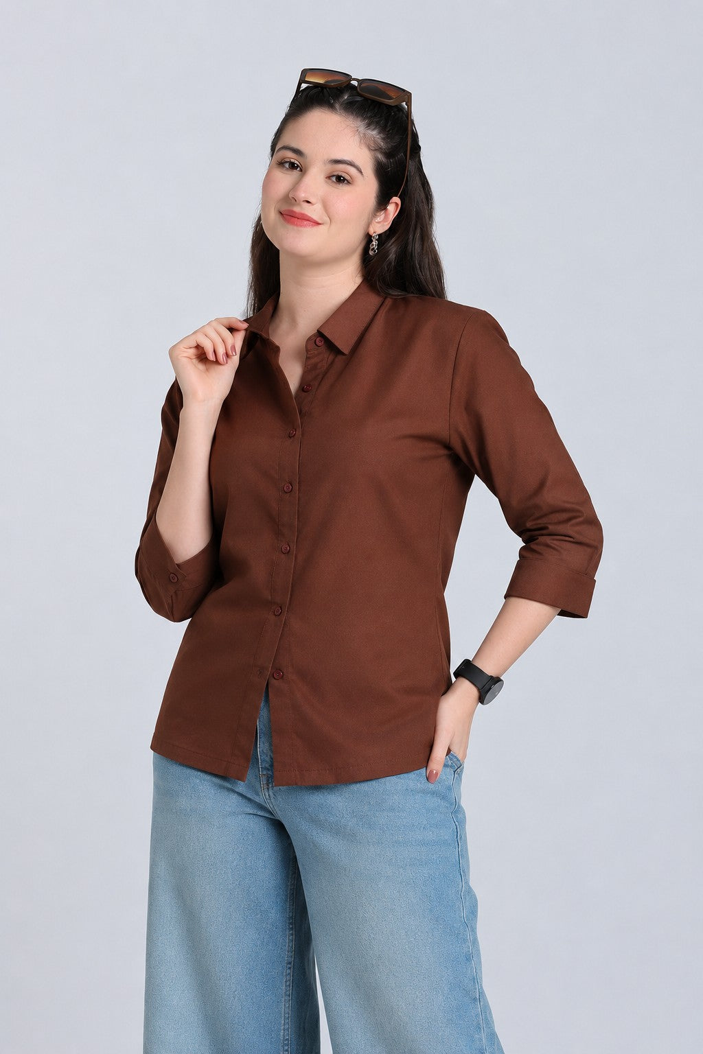Brown Essential Wear Regular Fit Shirt for Women - Image 1