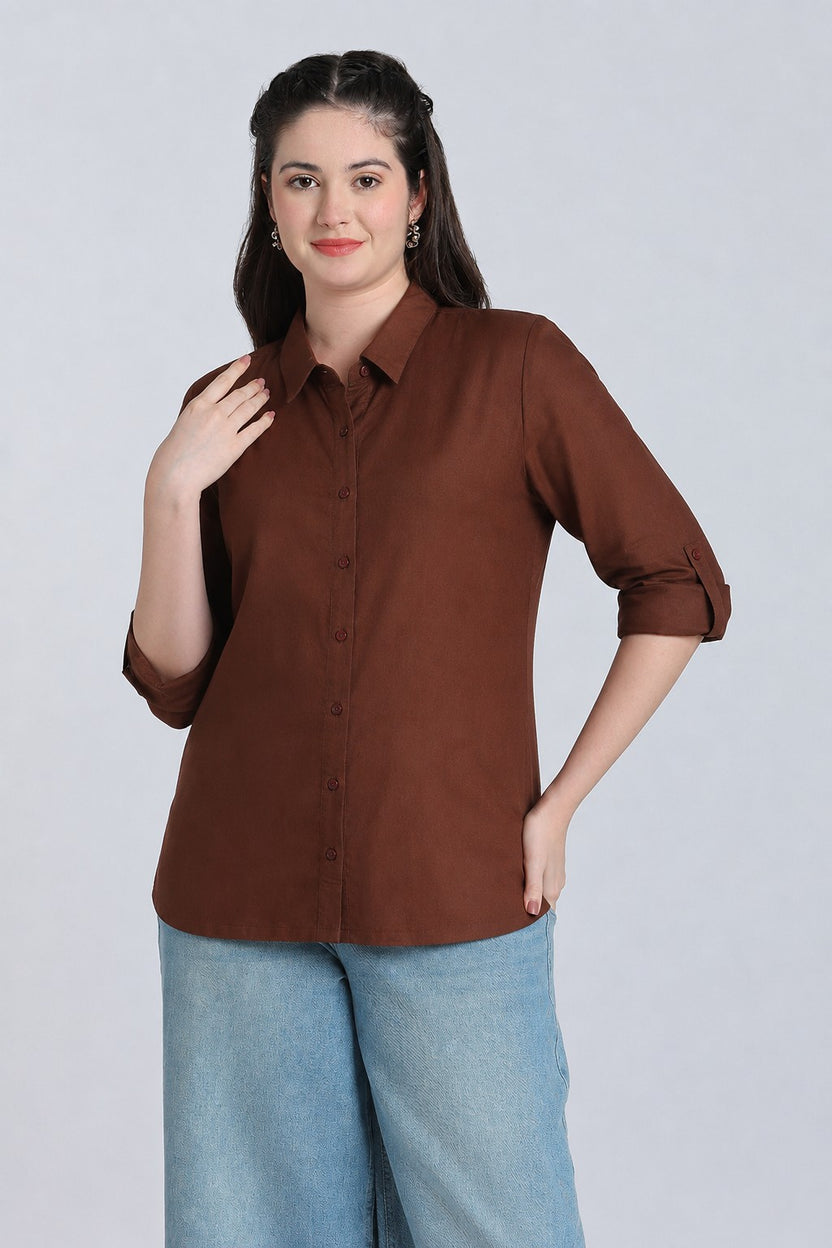 Brown Essential Wear Regular Fit Shirt for Women - Image 2