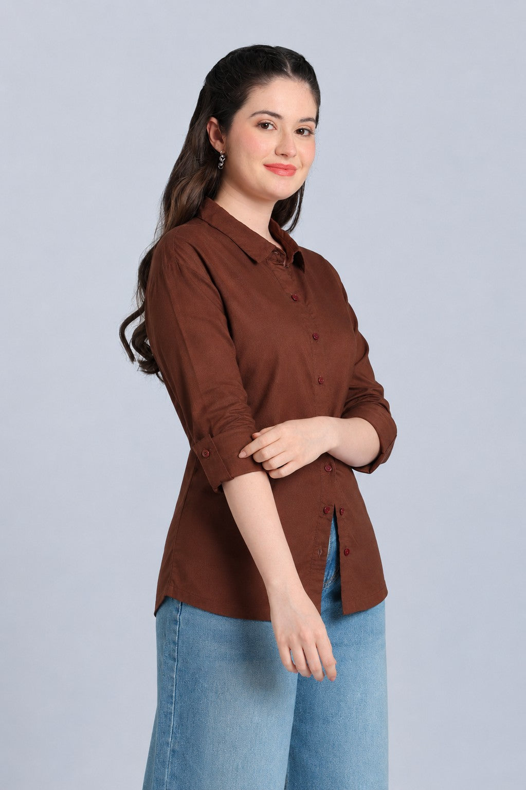 Brown Essential Wear Regular Fit Shirt for Women - Image 4