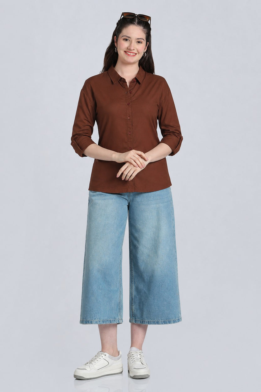 Brown Essential Wear Regular Fit Shirt for Women - Image 6