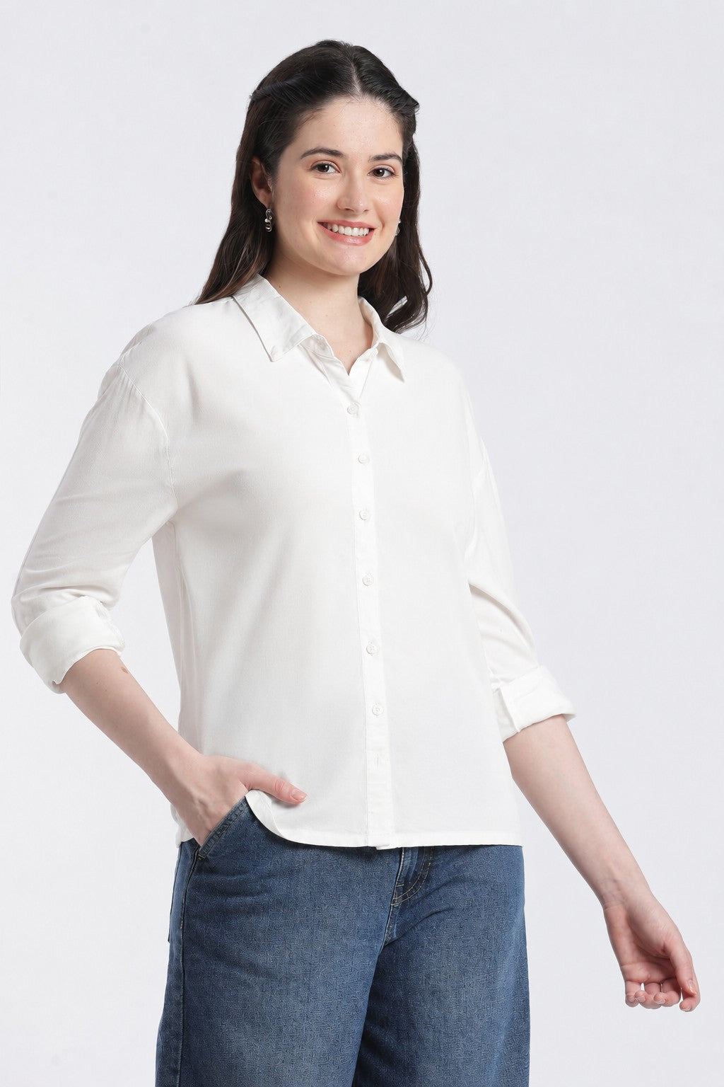 White Essential Wear Regular Fit Shirt for Women - Image 4