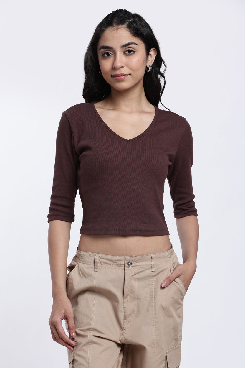 Chocolate Textured Crop T-Shirt for Women - Image 2