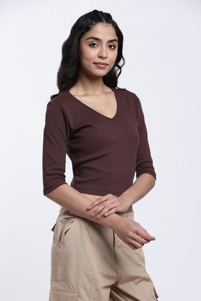 Chocolate Textured Crop T-Shirt for Women - Image 4