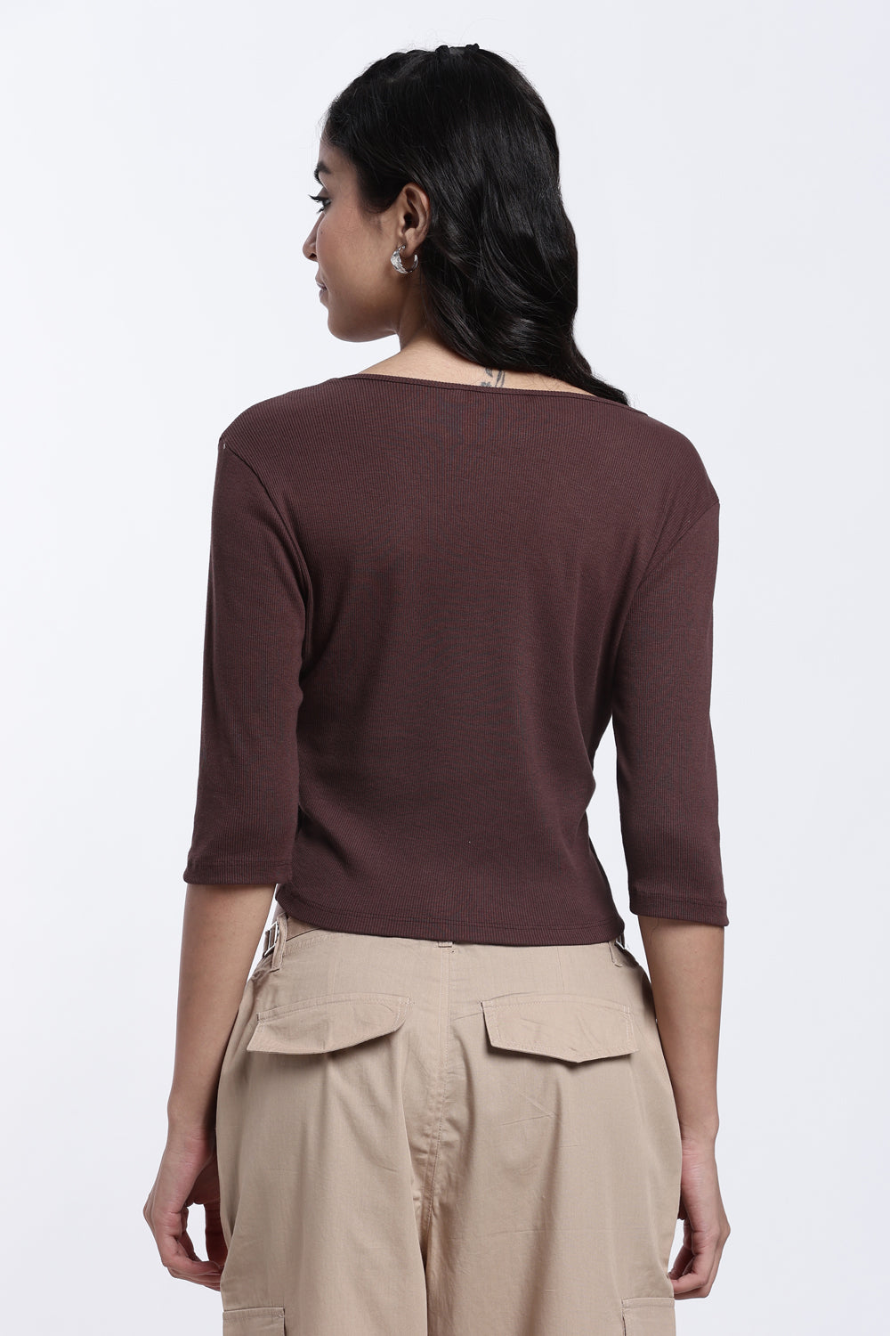 Chocolate Textured Crop T-Shirt for Women - Image 5