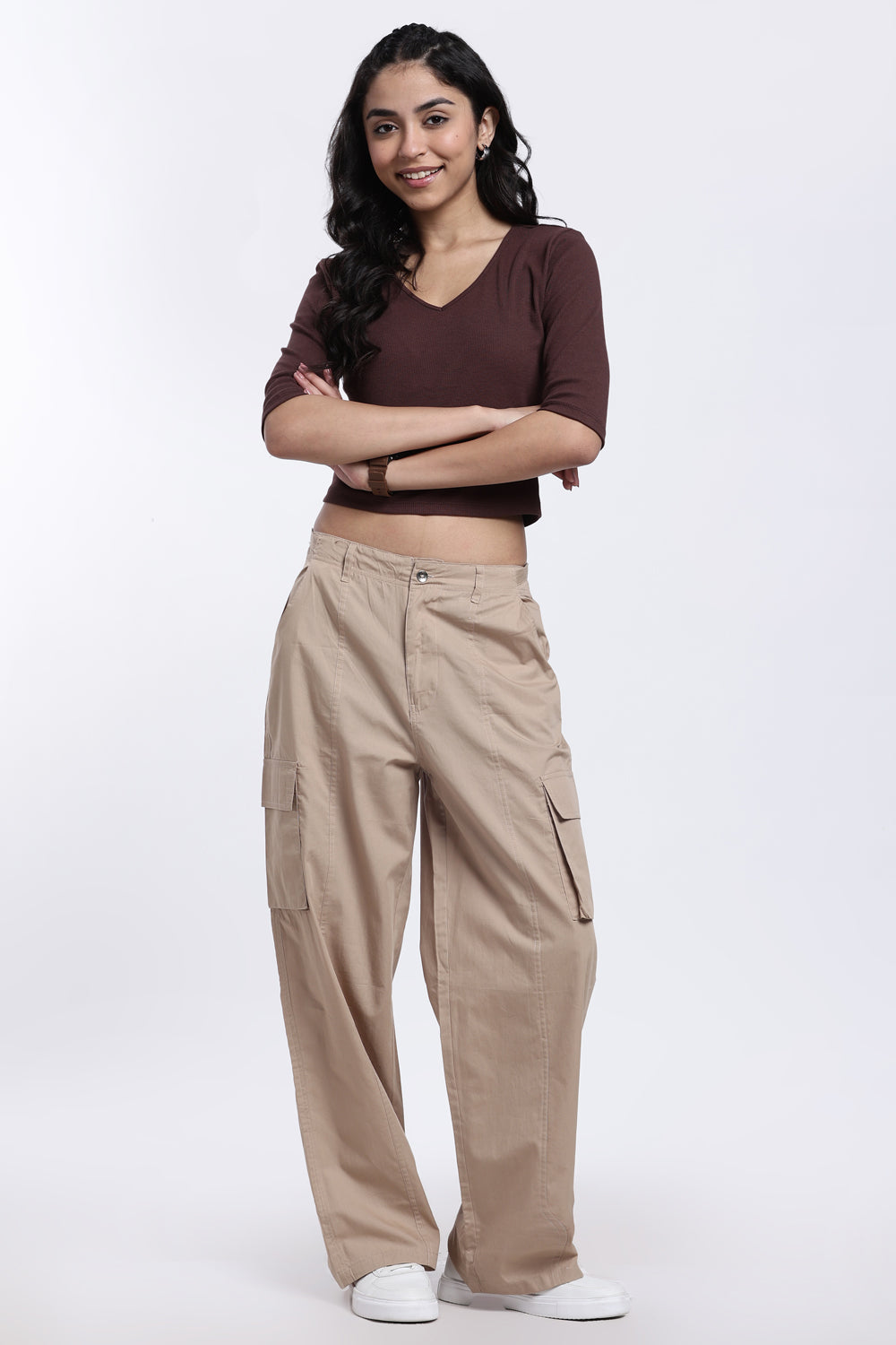 Chocolate Textured Crop T-Shirt for Women - Image 6