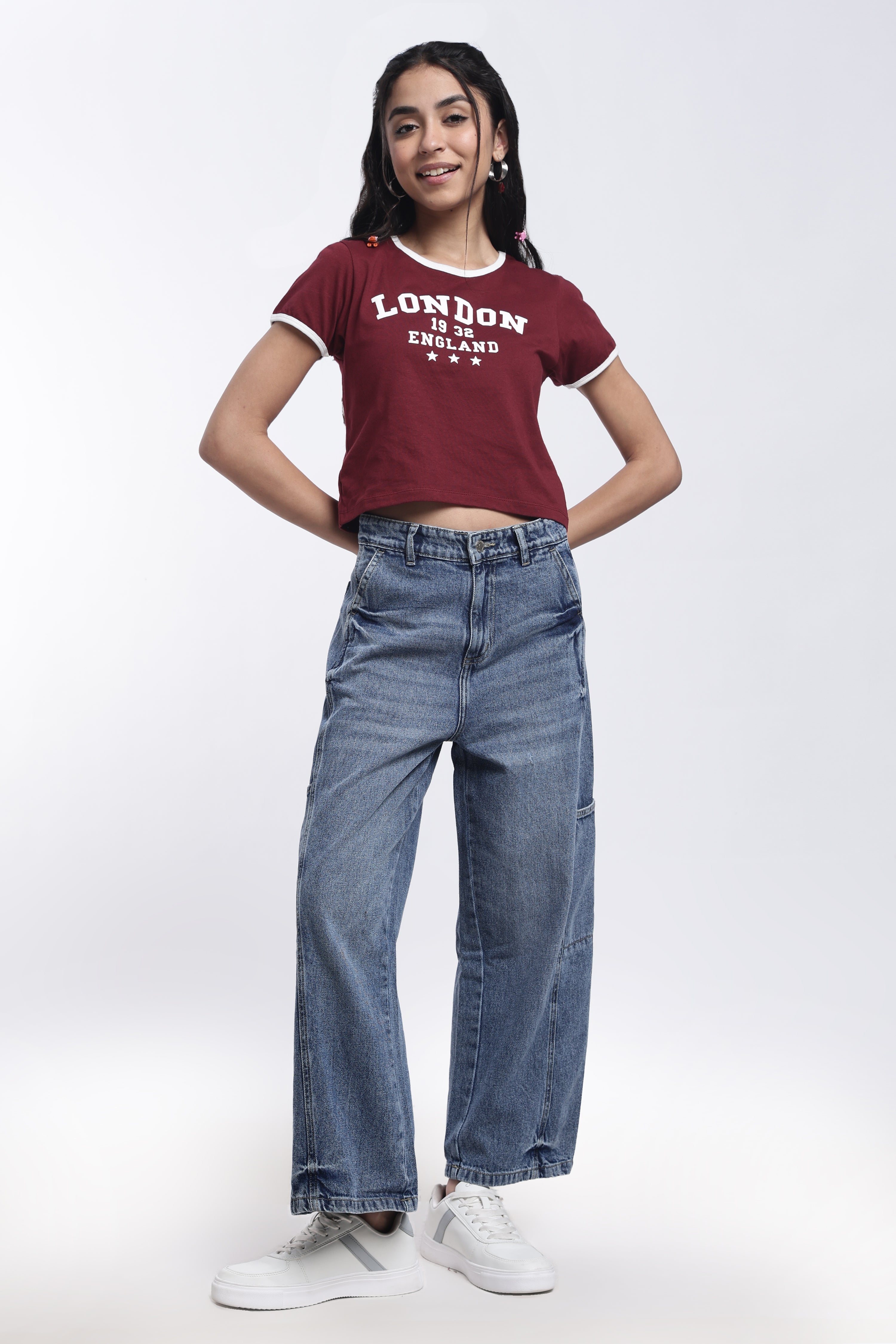 Maroon Typographic Regular Fit Crop T-Shirt for Women - Image 6