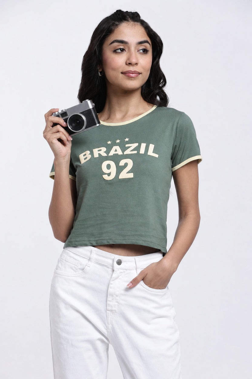 Green Letter Regular Fit T-Shirt For Women - Image 1