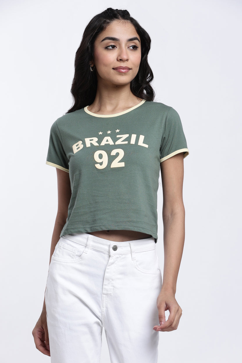 Green Letter Regular Fit T-Shirt For Women - Image 2