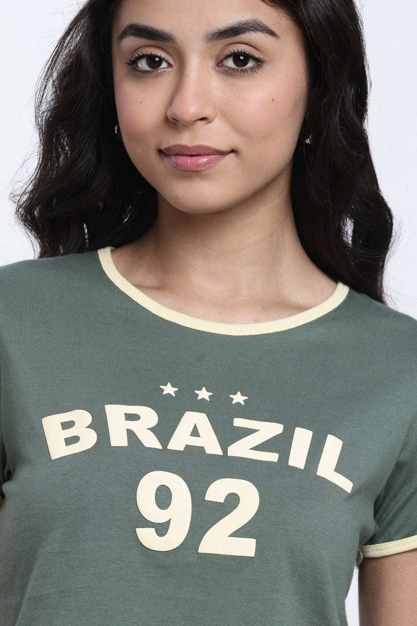 Green Letter Regular Fit T-Shirt For Women - Image 3