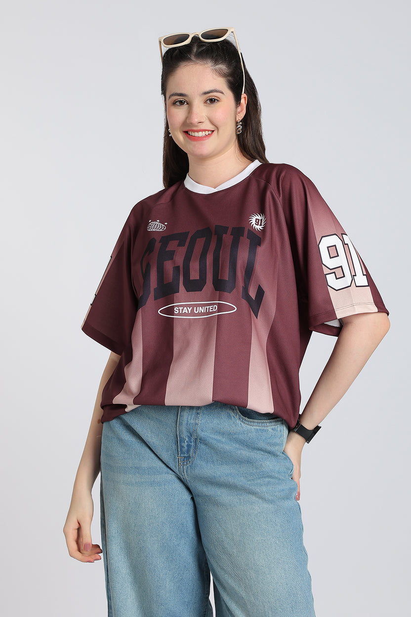 Brown Stripes Boxy Fit T-Shirt for Women - Image 1