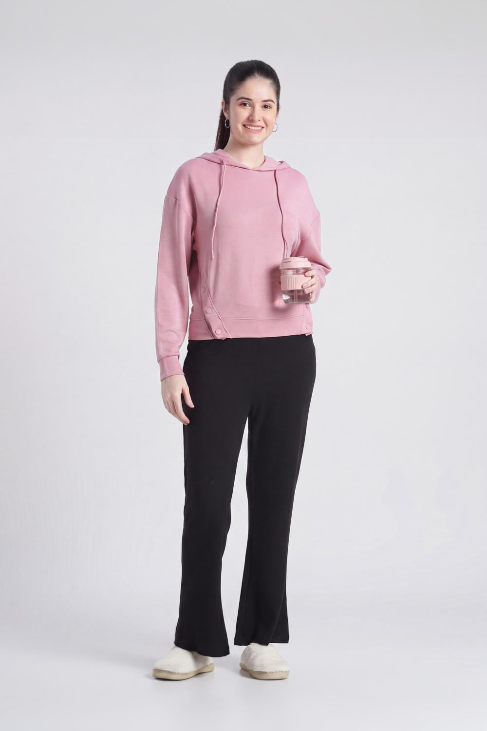 Pink Drop Shoulder Sleeves Regular Fit Sweatshirt for Women - Image 1