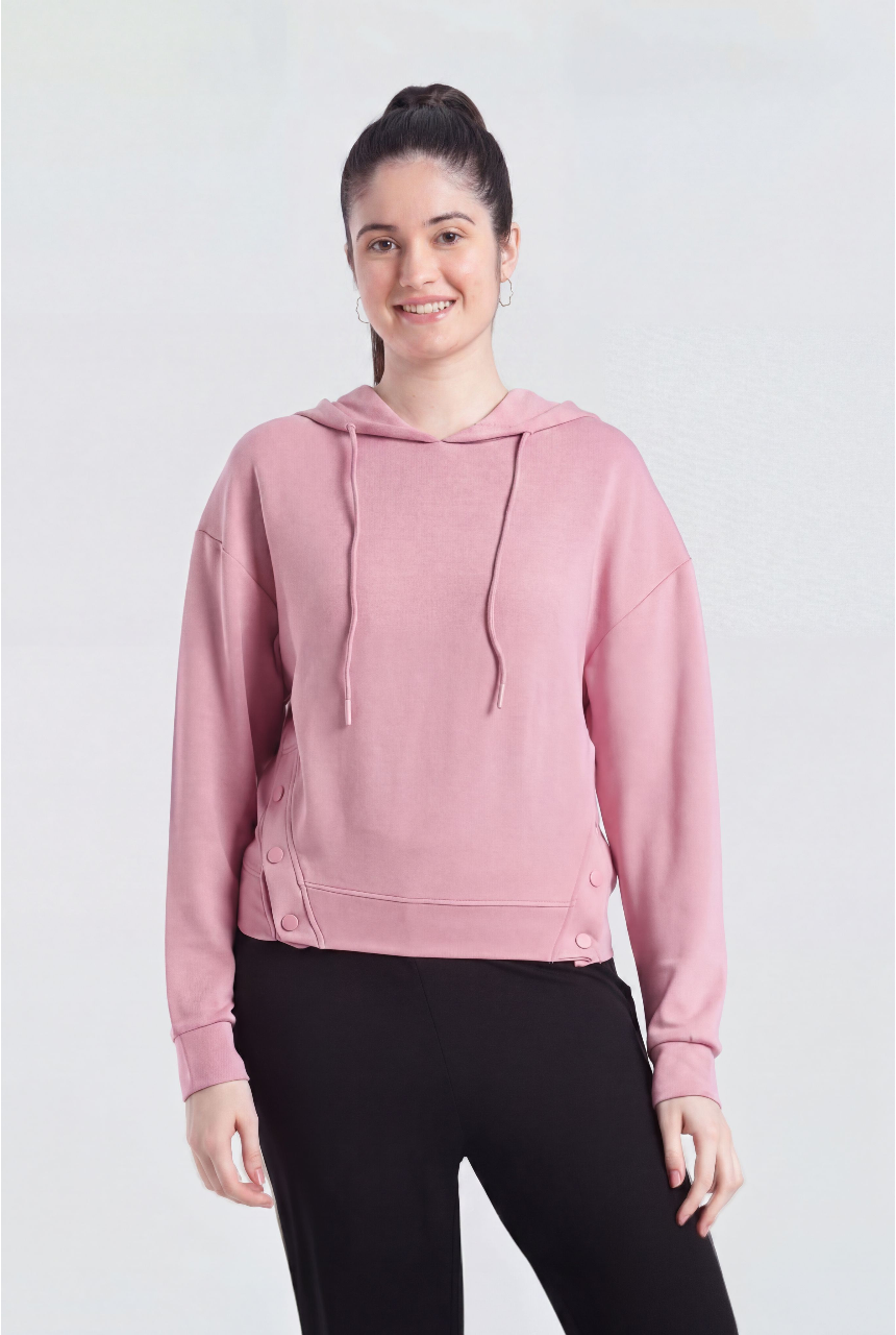 Pink Drop Shoulder Sleeves Regular Fit Sweatshirt for Women - Image 2