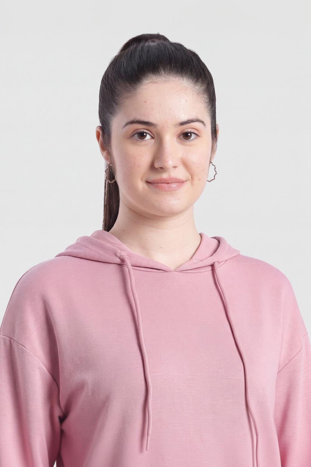 Pink Drop Shoulder Sleeves Regular Fit Sweatshirt for Women - Image 7