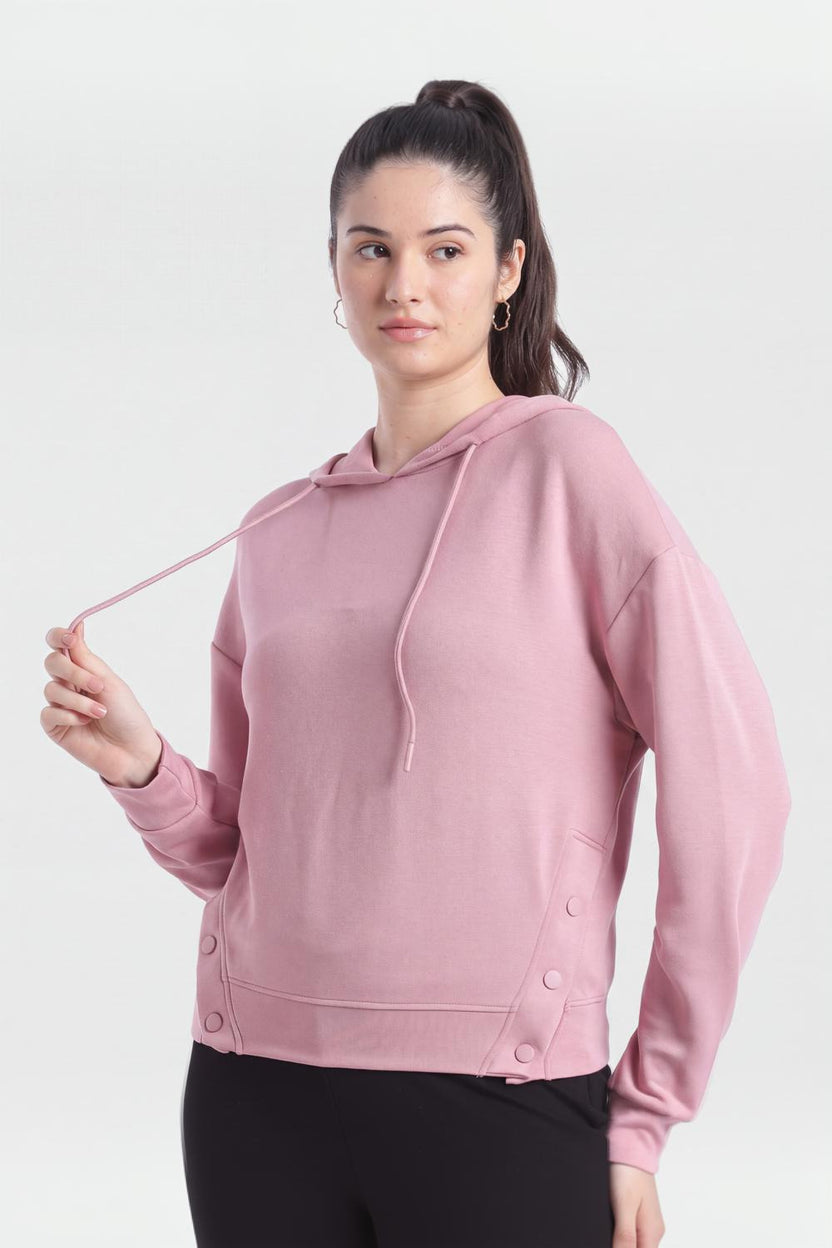 Pink Drop Shoulder Sleeves Regular Fit Sweatshirt for Women - Image 4