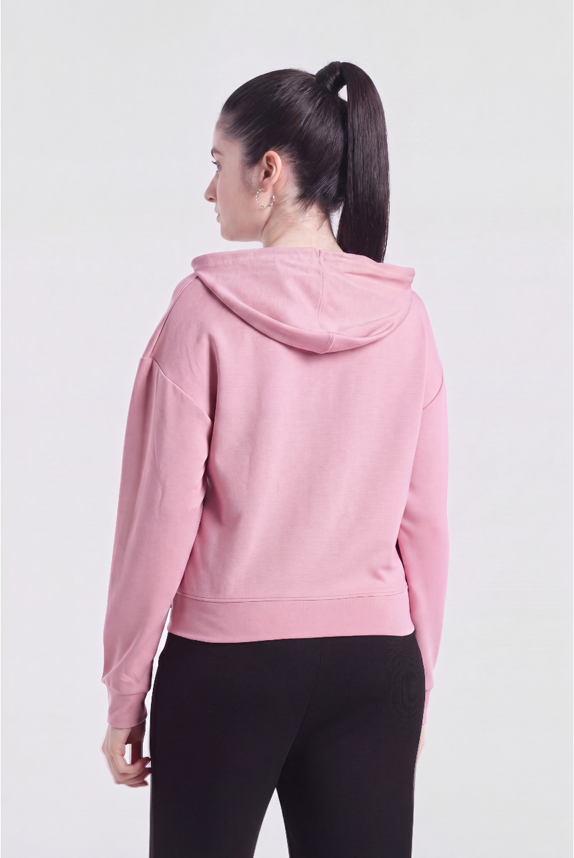 Pink Drop Shoulder Sleeves Regular Fit Sweatshirt for Women - Image 5