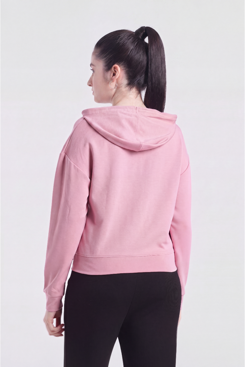 Pink Drop Shoulder Sleeves Regular Fit Sweatshirt for Women - Image 5
