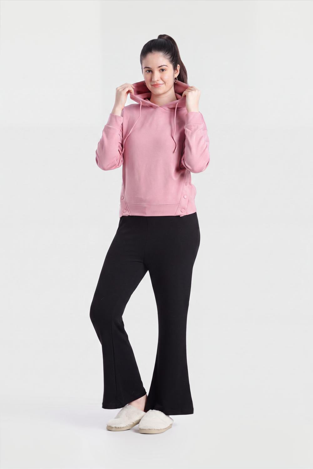 Pink Drop Shoulder Sleeves Regular Fit Sweatshirt for Women - Image 6