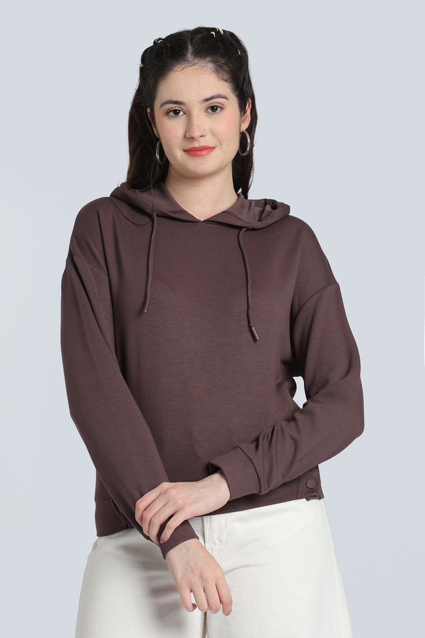 Brown Boxy Fit Hooded Sweatshirt for Women - Image 2