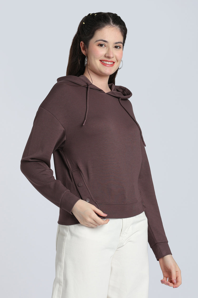 Brown Boxy Fit Hooded Sweatshirt for Women - Image 4