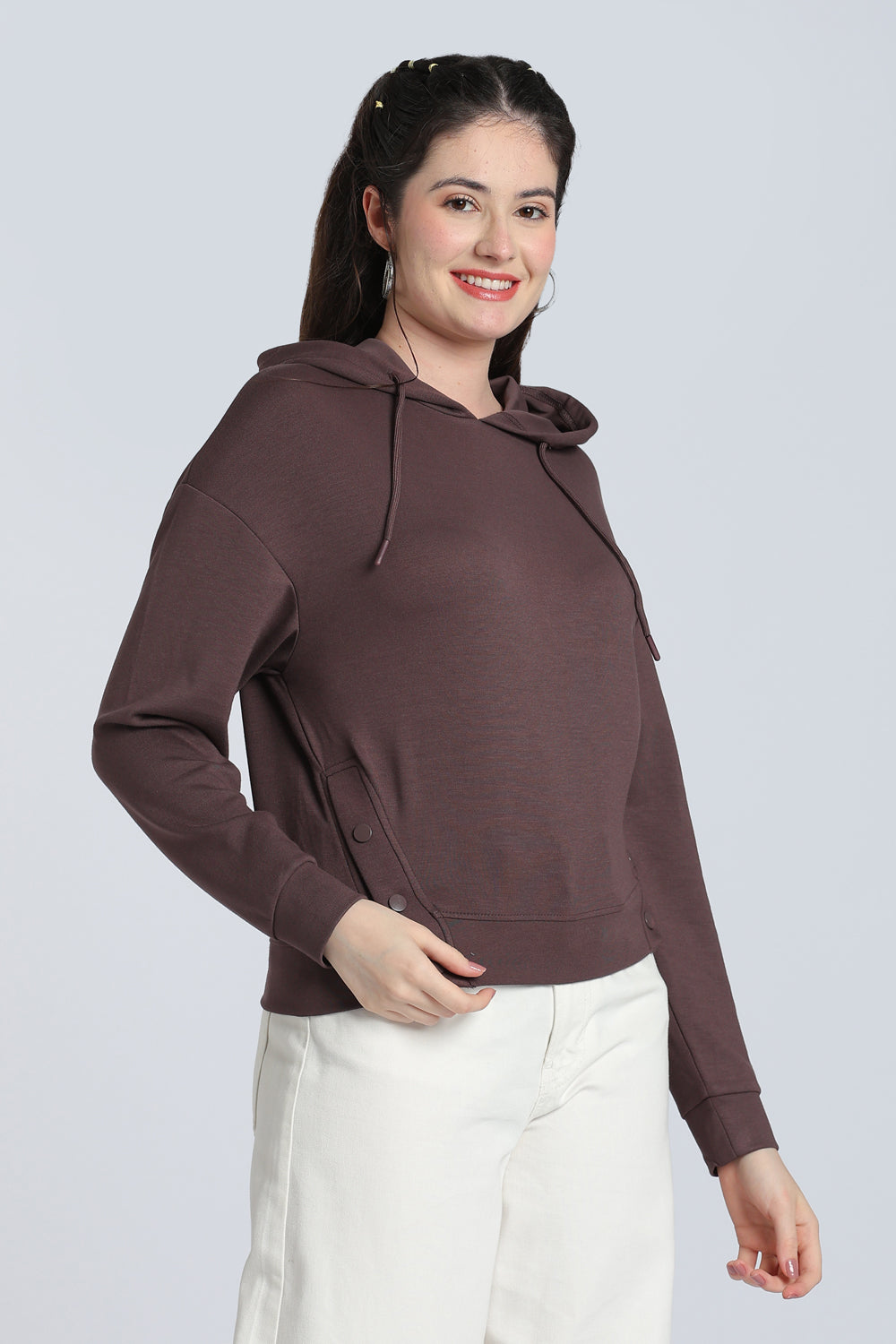 Brown Boxy Fit Hooded Sweatshirt for Women - Image 4