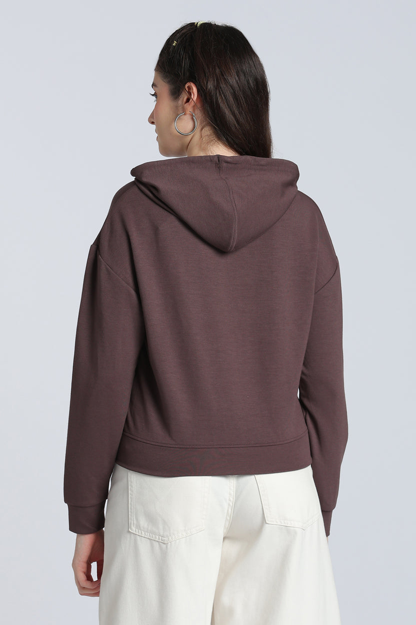 Brown Boxy Fit Hooded Sweatshirt for Women - Image 5