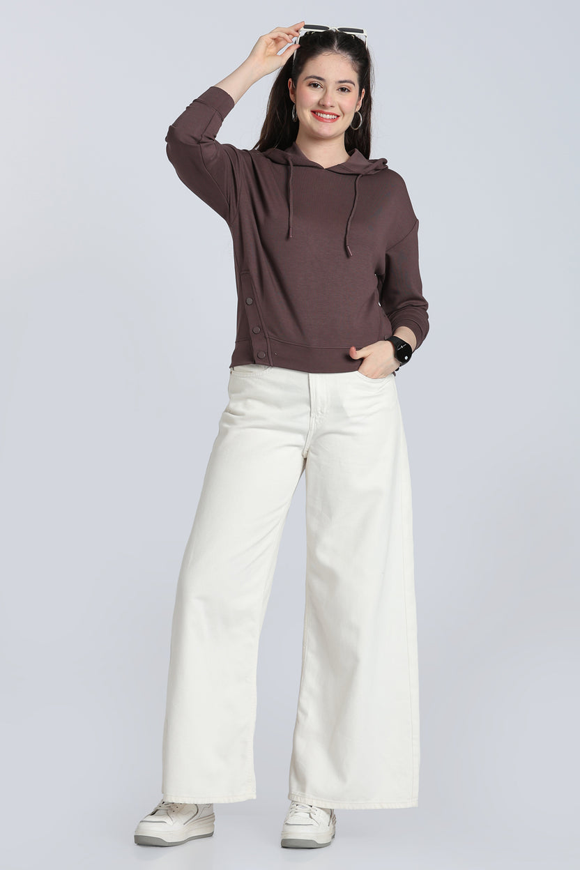 Brown Boxy Fit Hooded Sweatshirt for Women - Image 6