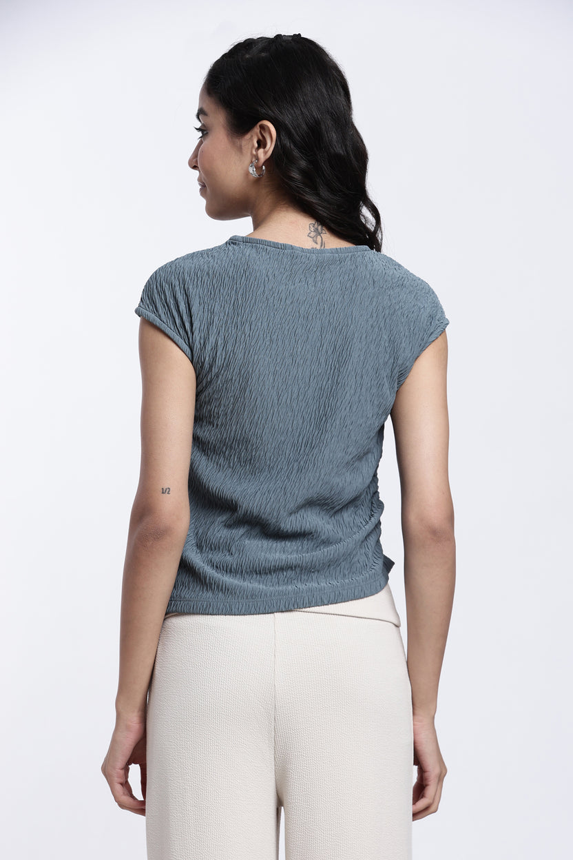 Light Blue Textured Regular Fit Crop Top for Women - Image 5