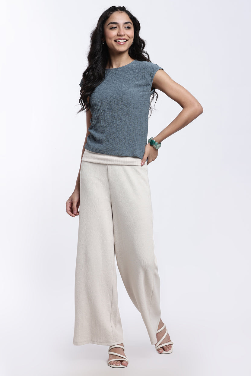 Light Blue Textured Regular Fit Crop Top for Women - Image 6