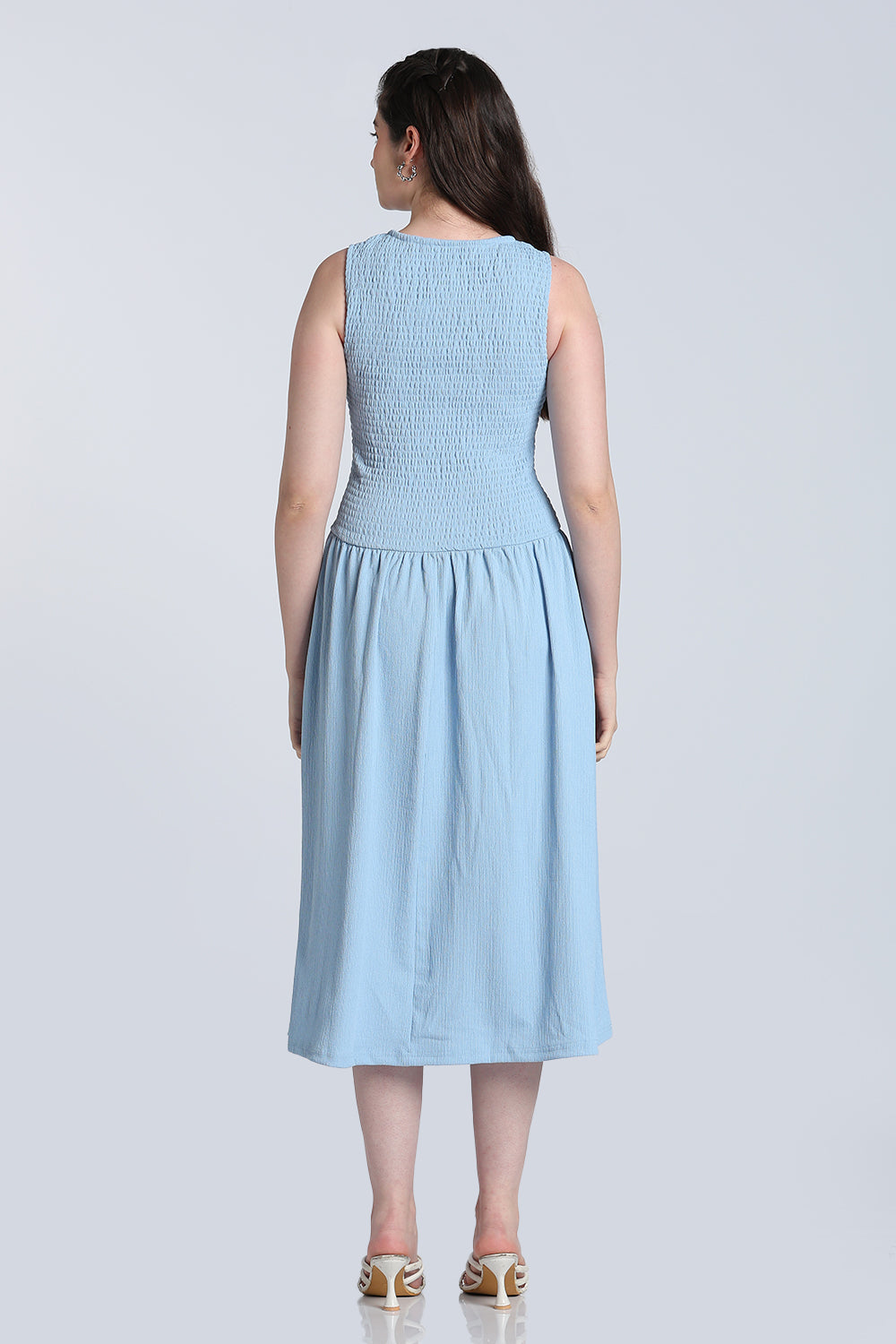 Light Blue Shirred Fit Dress for Women - Image 5