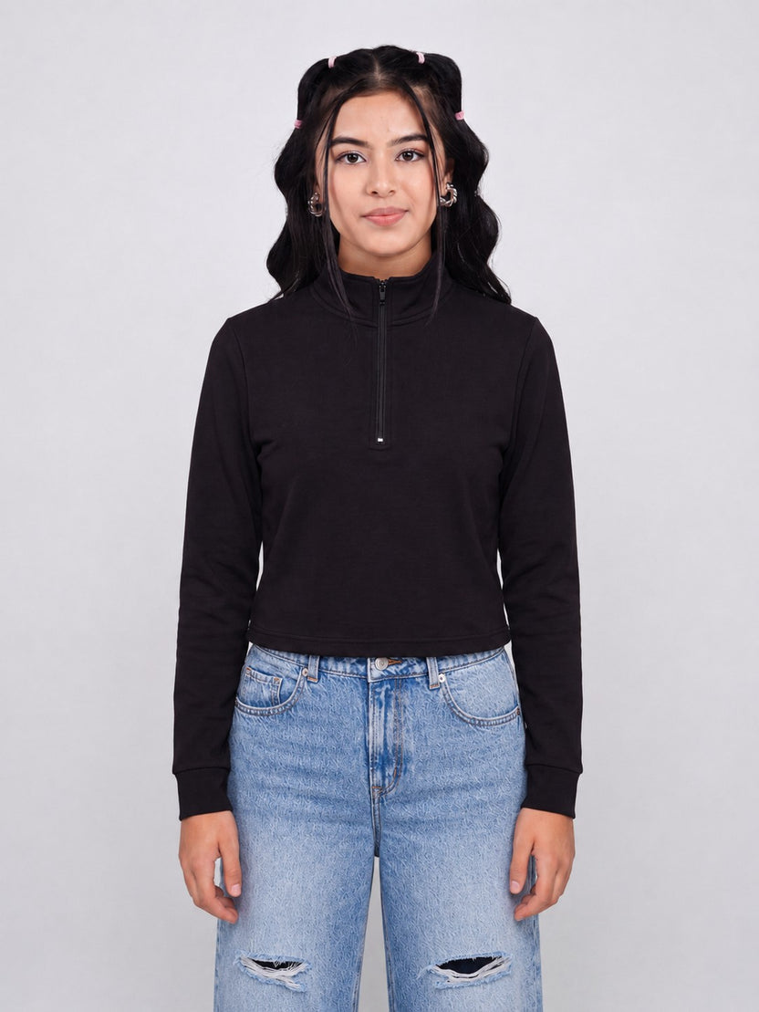 Black Drop Shoulder Sleeves Regular Fit Sweatshirt for Women - Image 2