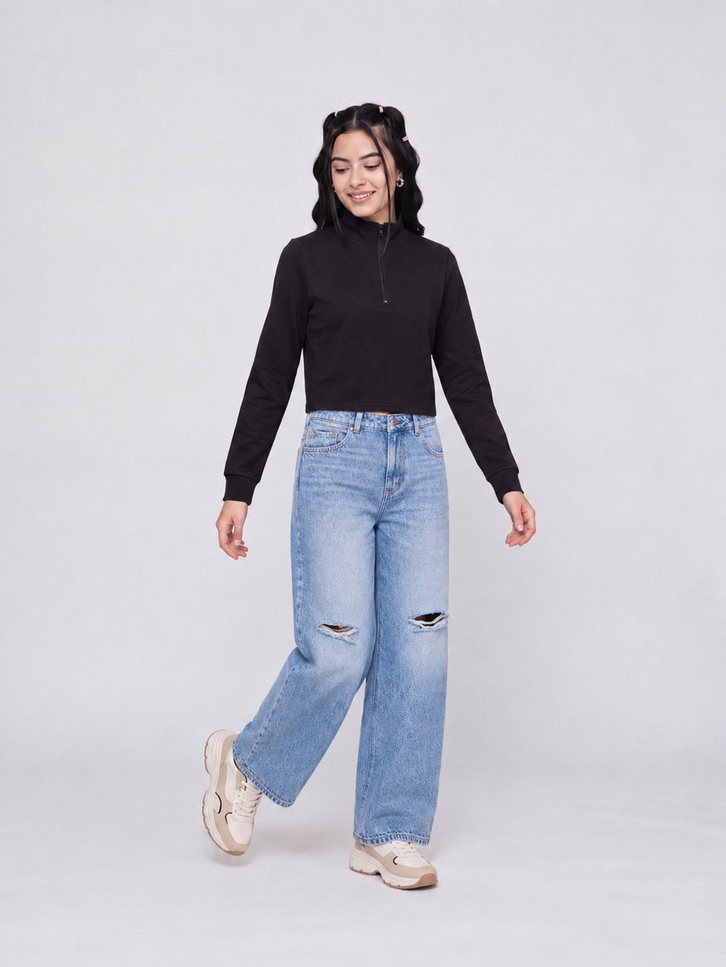 Black Drop Shoulder Sleeves Regular Fit Sweatshirt for Women - Image 6
