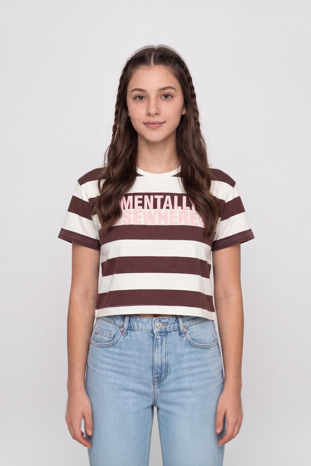 Brown Striped Cotton Regular Fit T-Shirt for Women - Image 2