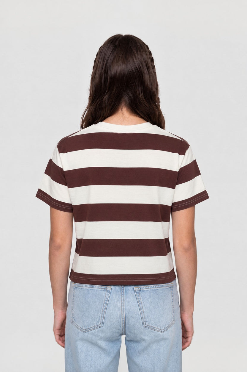 Brown Striped Cotton Regular Fit T-Shirt for Women - Image 5