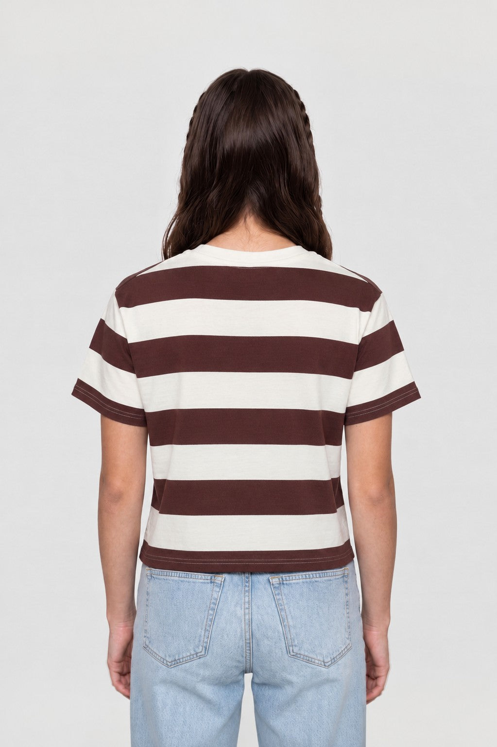 Brown Striped Cotton Regular Fit T-Shirt for Women - Image 5