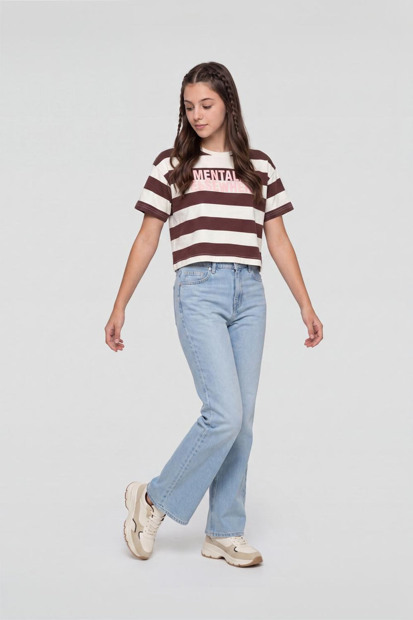 Brown Striped Cotton Regular Fit T-Shirt for Women - Image 6